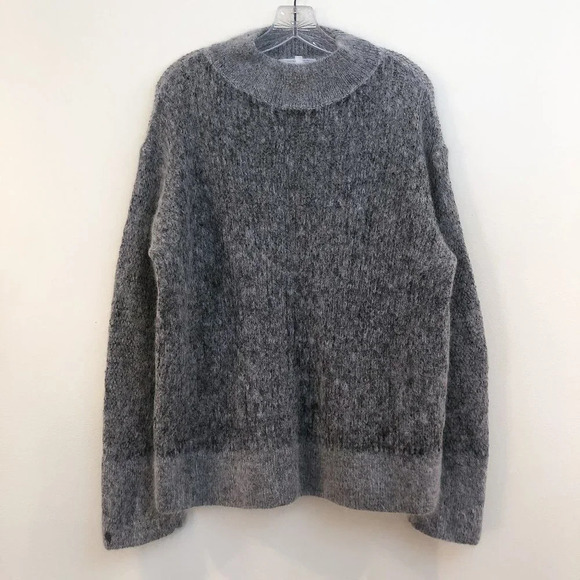 & Other Stories Mohair Wool Blend Boho Mock Neck Loose Knit Gray Sweater Small - Picture 3 of 10